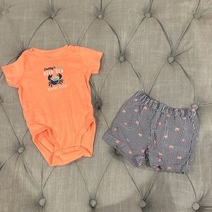 Carter's Orange Bodysuit and Striped Shorts Set